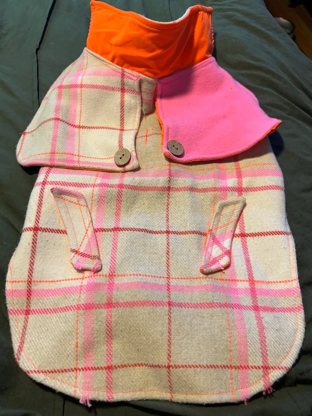 Moshiqa Pink Plaid Tartan Wool Dog Coat with Reflective Trim Size XL